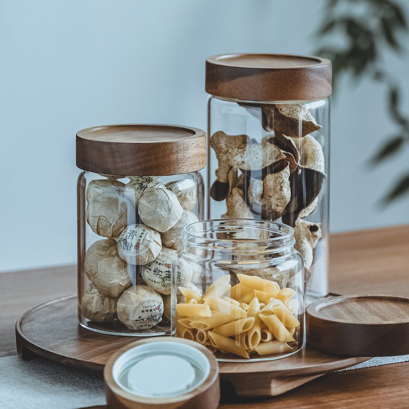 Hot Sale High Quality Kitchen Food Storage Container Airtight Sealed Clear Glass Jar Glass Food Storage Jar With Acacia Lids