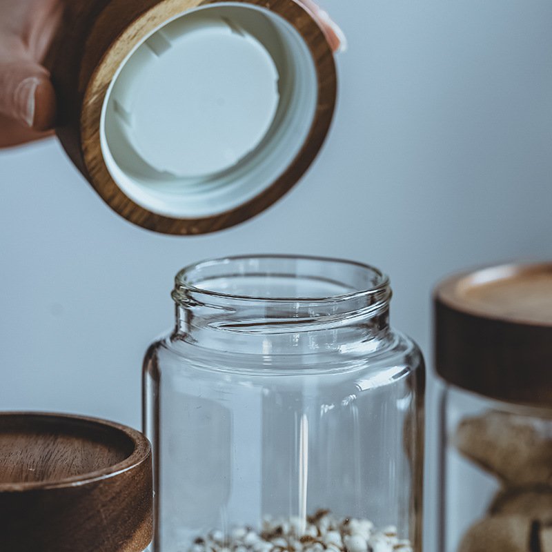 Hot Sale High Quality Kitchen Food Storage Container Airtight Sealed Clear Glass Jar Glass Food Storage Jar With Acacia Lids