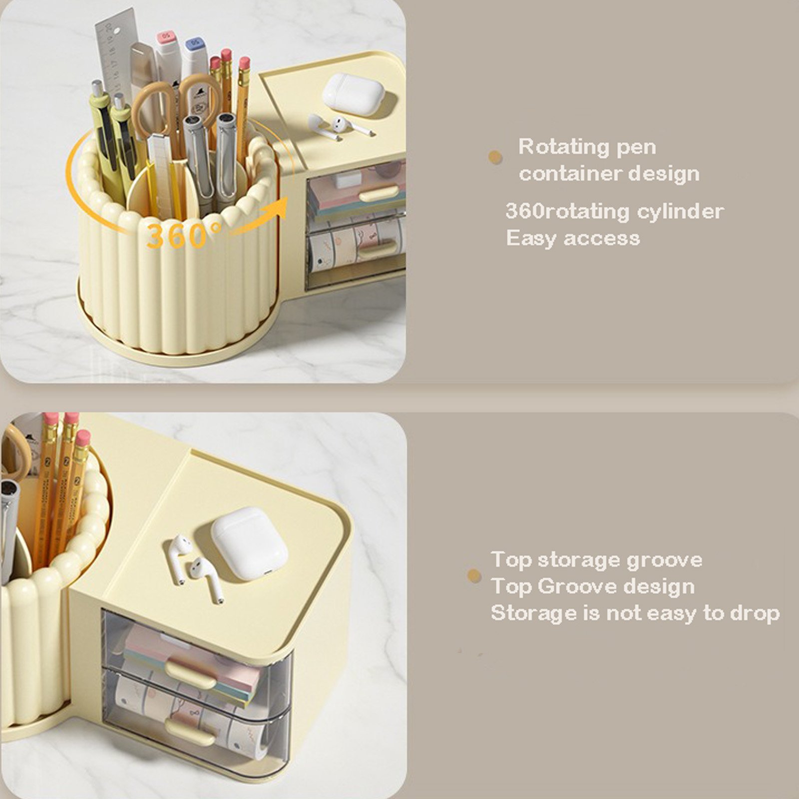 360 rotating turntable pencil display drawer storage box children desk organizer cute pen box