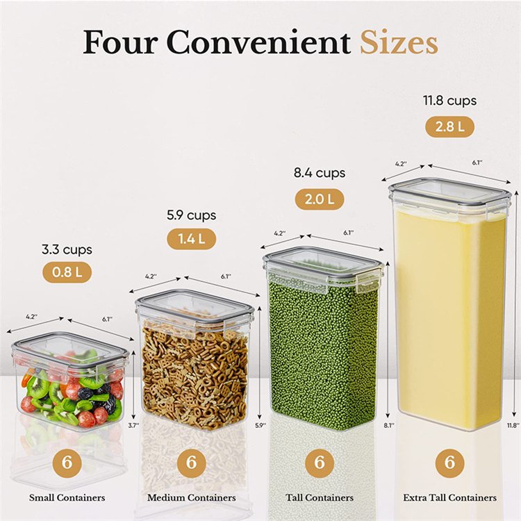 42-Pcs BPA-Free Airtight Plastic Kitchen Organizer Household Storage Cereal Dry Food Stackable Storage Bin Box Container