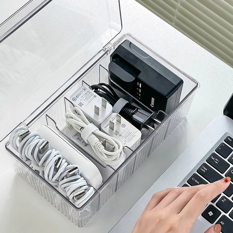 Fast delivery six girds USB charging cable storage bin data cable storage box with cover mobile phone plug organizer