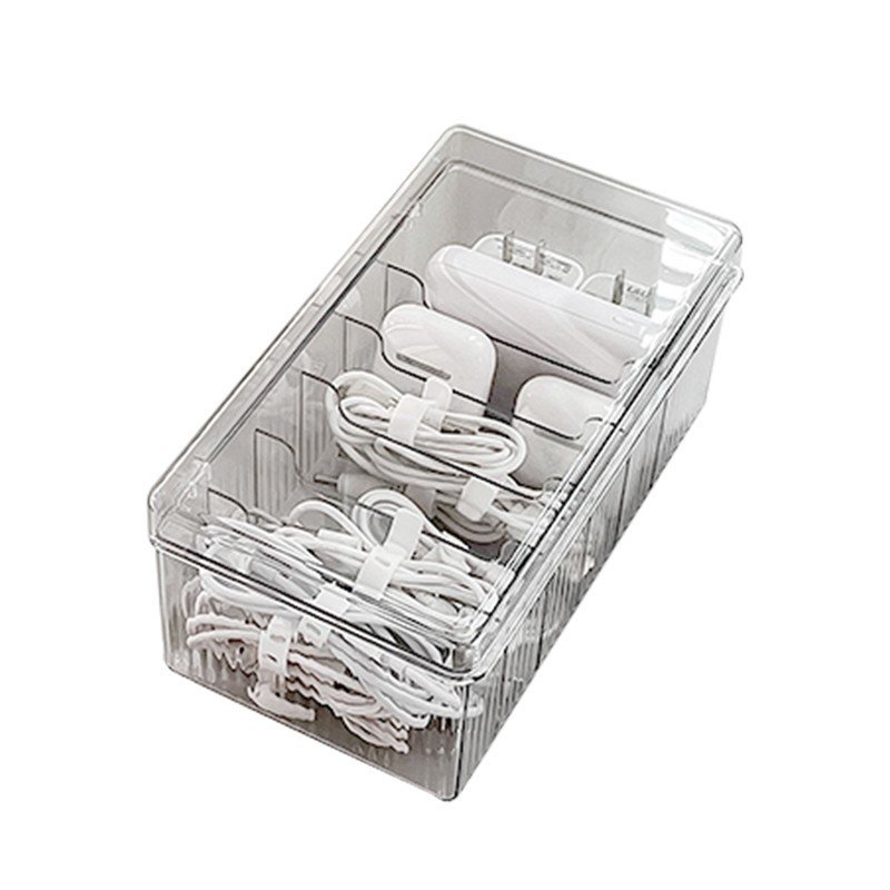 Fast delivery six girds USB charging cable storage bin data cable storage box with cover mobile phone plug organizer