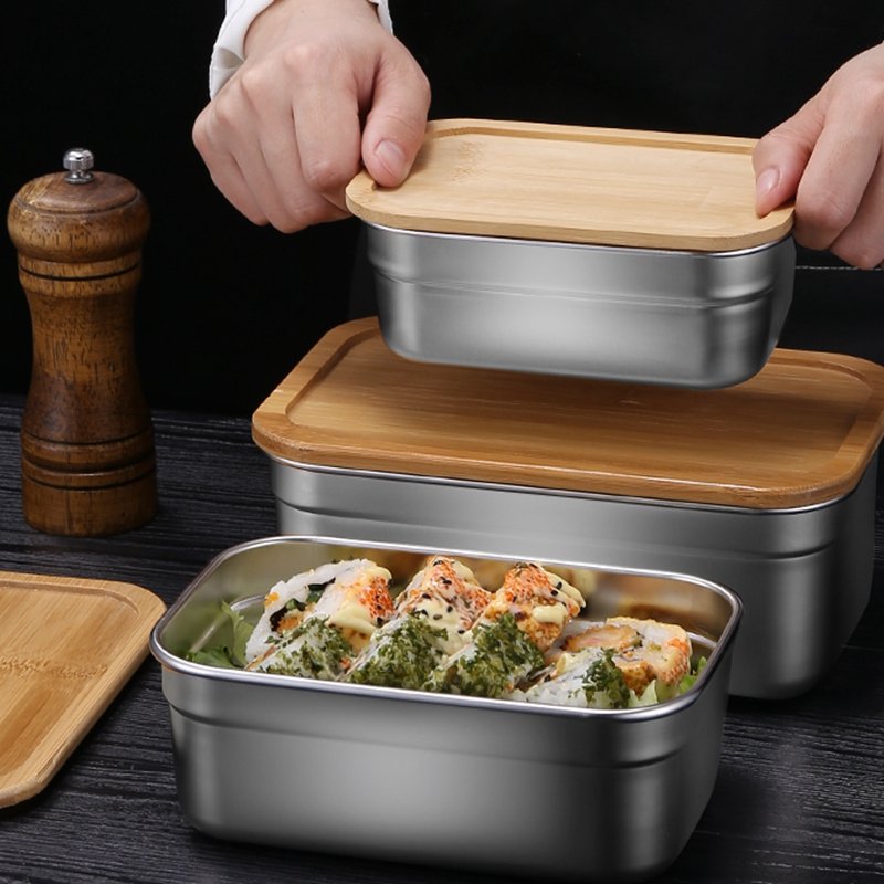 Fts container insulated food storage 304 stainless steel food containers with lid bamboo