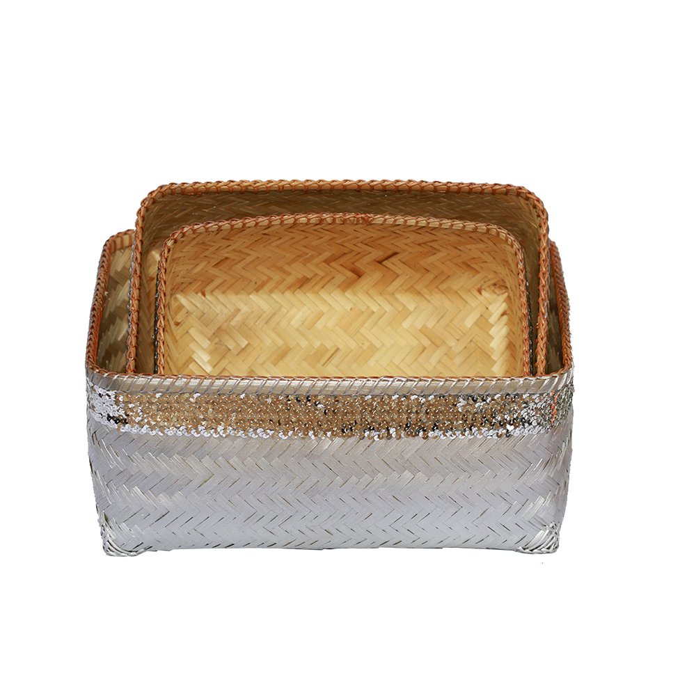 New deal natural bamboo woven box green striped flexible size bamboo storage box for houseware storage