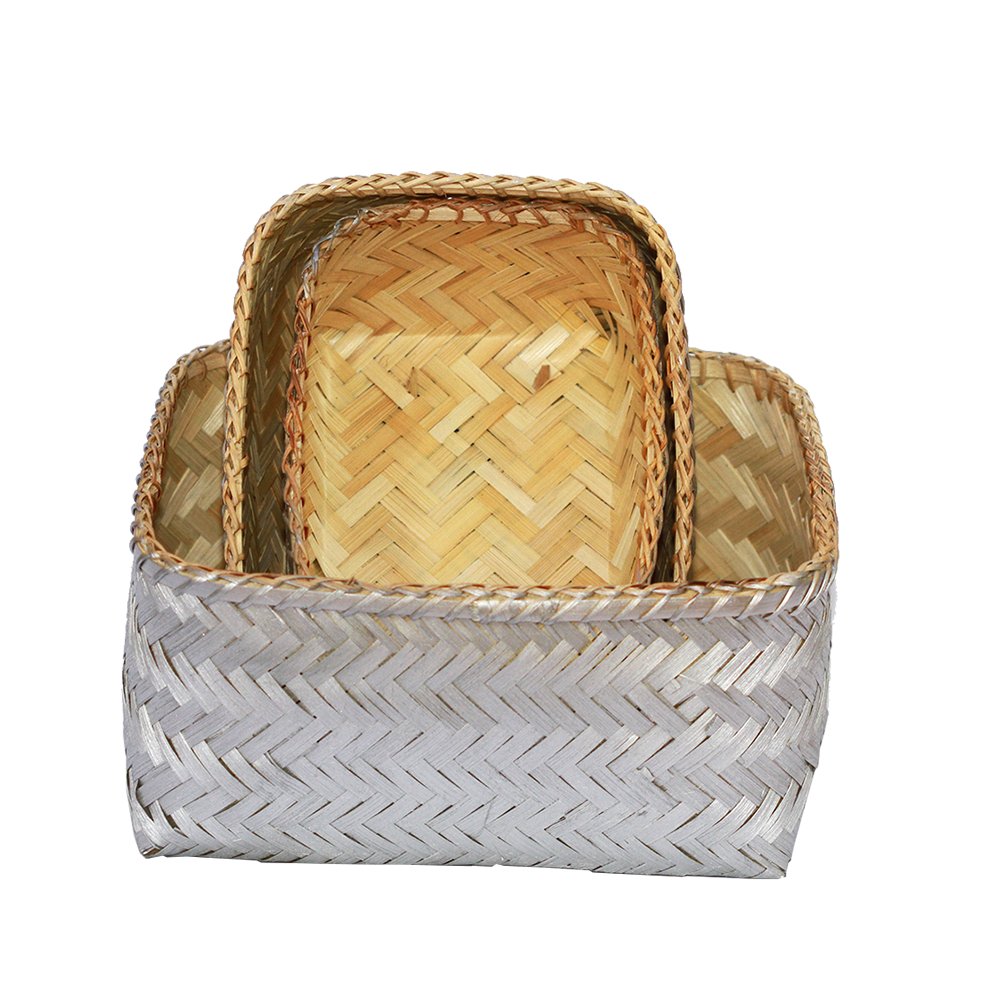 New deal natural bamboo woven box green striped flexible size bamboo storage box for houseware storage