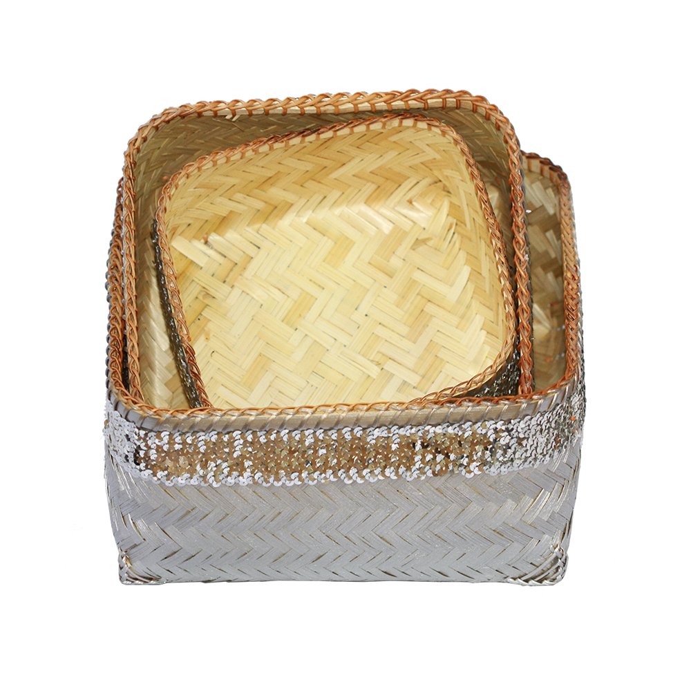 New deal natural bamboo woven box green striped flexible size bamboo storage box for houseware storage