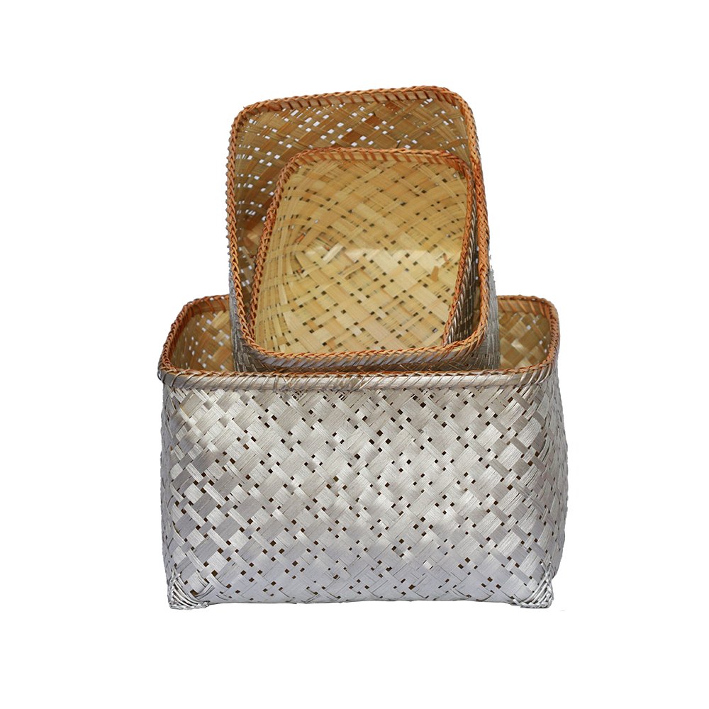New deal natural bamboo woven box green striped flexible size bamboo storage box for houseware storage