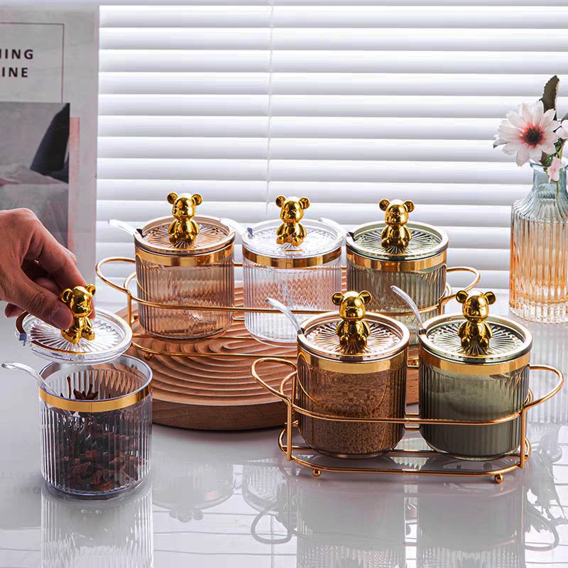 luxury plastic kitchen seasoning box home sauce spice container with tray