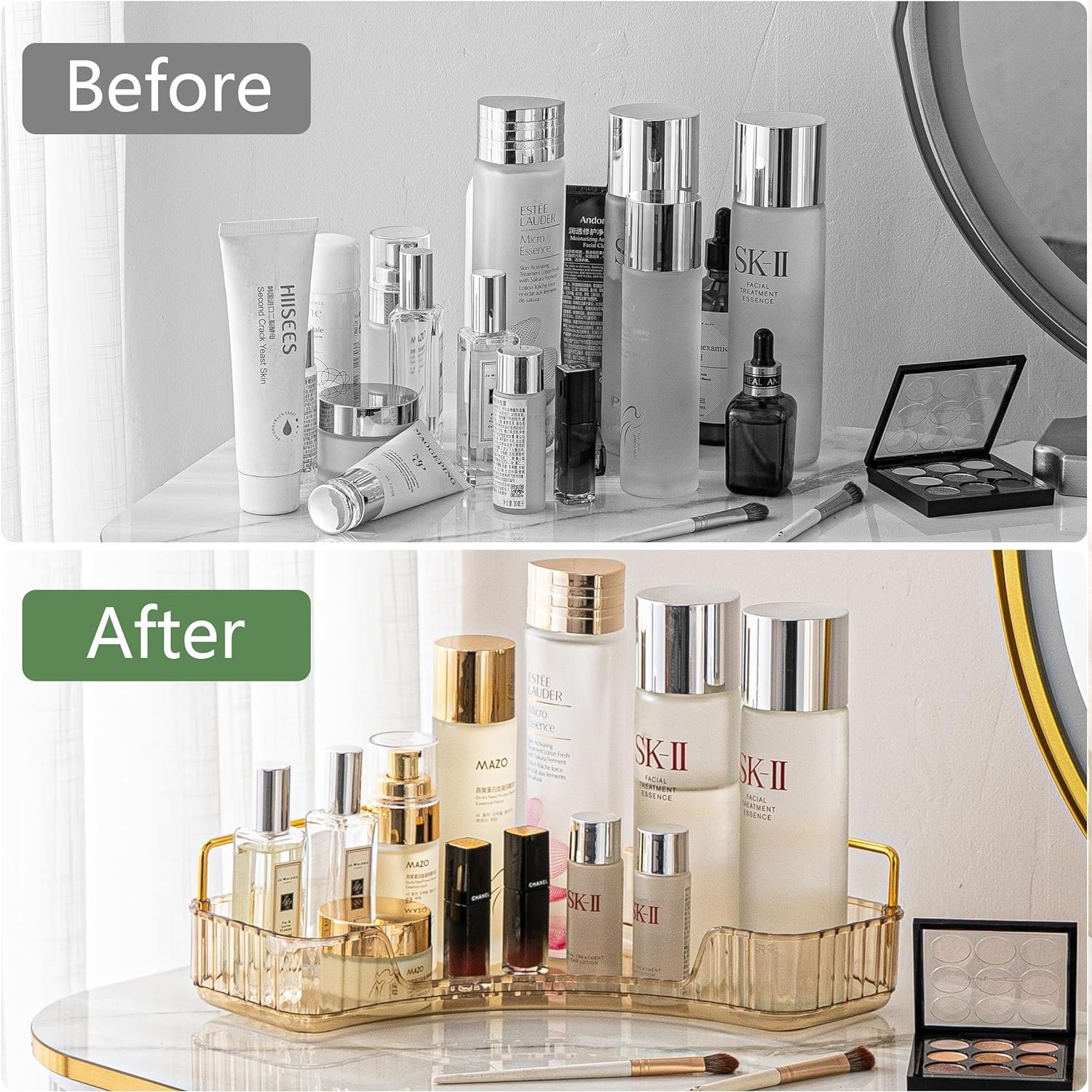 Single Layer Corner Cosmetics Acrylic Gold Storage Box Countertop Perfume Tray Skin Care Cosmetics Bathroom Counter Rack