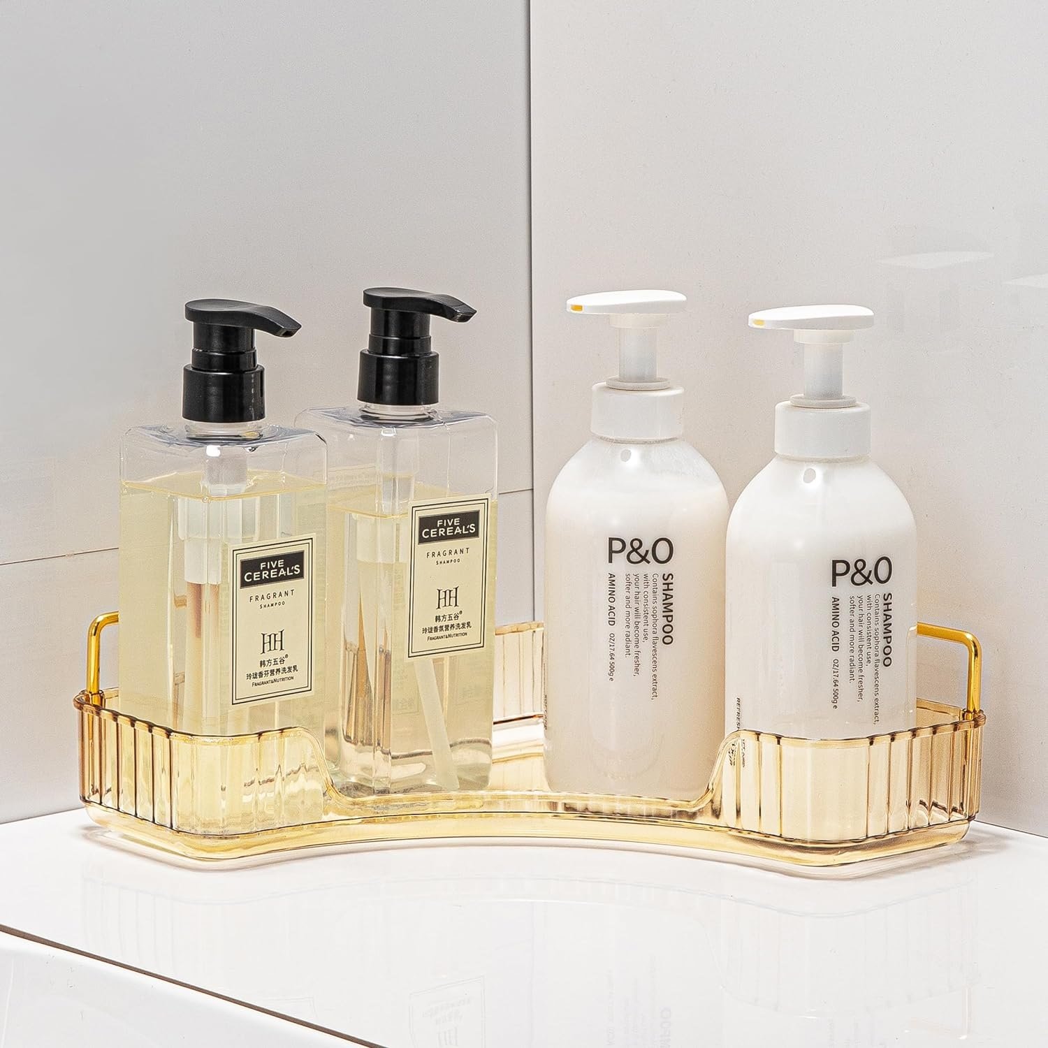 Single Layer Corner Cosmetics Acrylic Gold Storage Box Countertop Perfume Tray Skin Care Cosmetics Bathroom Counter Rack