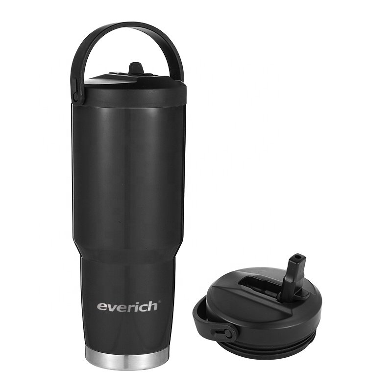 Water Bottle Custom Logo Office Home Use Stainless Mug Tumbler stainless steel Coffee mug Cups With Straw Lid Easy Carry Handle