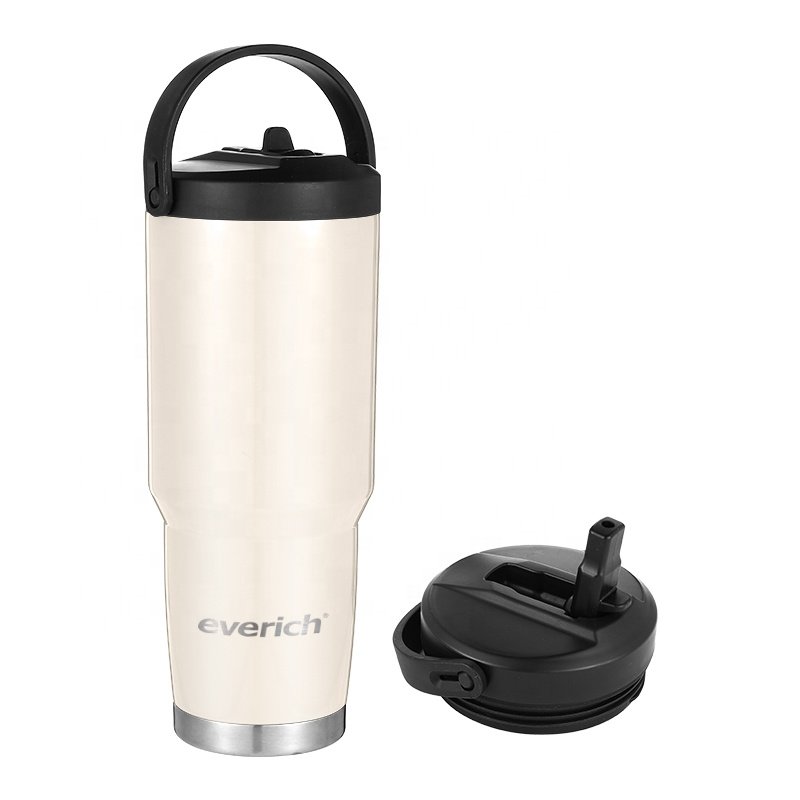 Water Bottle Custom Logo Office Home Use Stainless Mug Tumbler stainless steel Coffee mug Cups With Straw Lid Easy Carry Handle