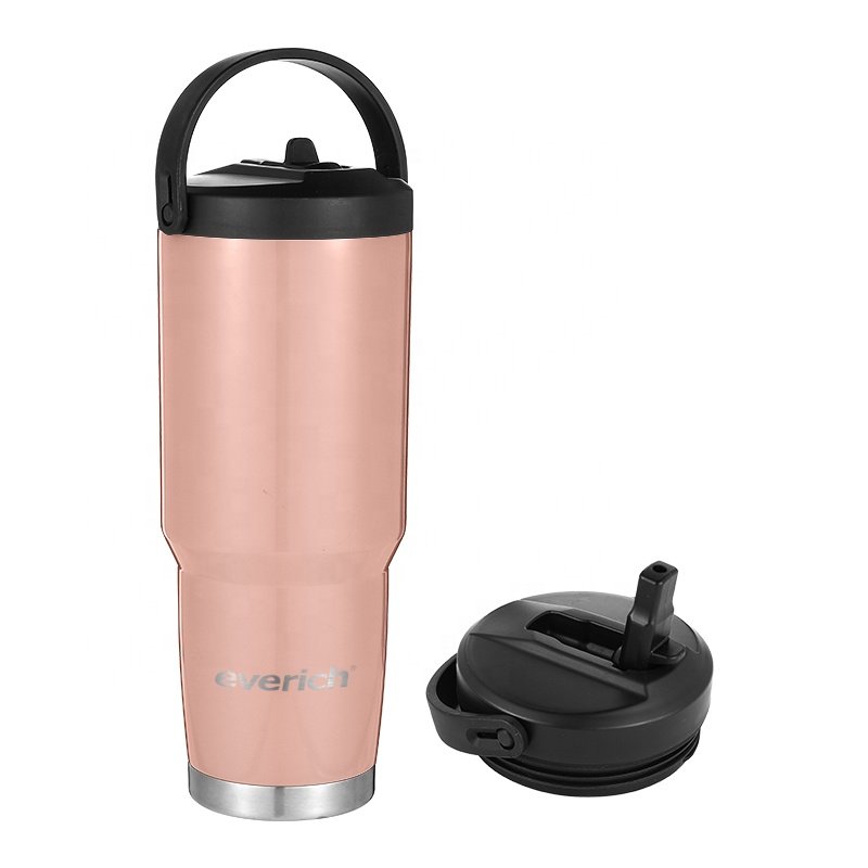 Water Bottle Custom Logo Office Home Use Stainless Mug Tumbler stainless steel Coffee mug Cups With Straw Lid Easy Carry Handle