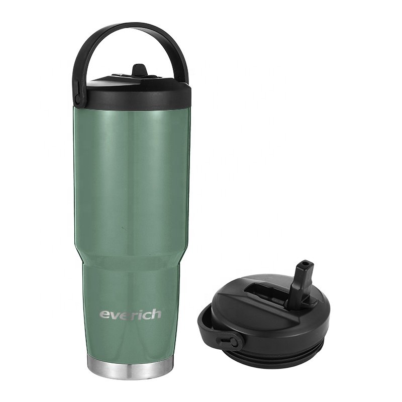 Water Bottle Custom Logo Office Home Use Stainless Mug Tumbler stainless steel Coffee mug Cups With Straw Lid Easy Carry Handle