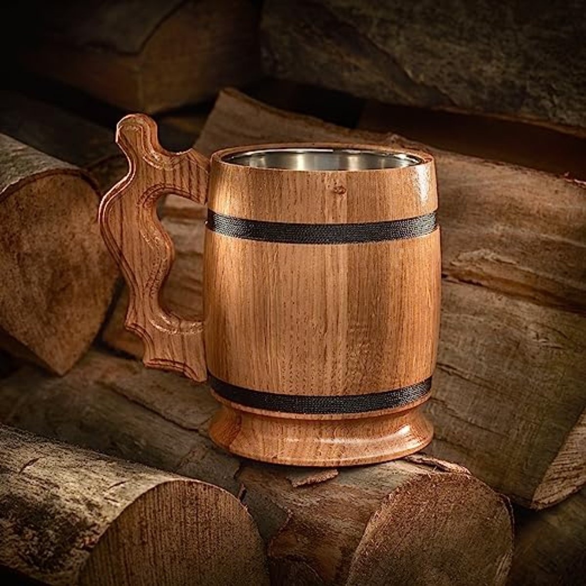 Finest Quality Bar Table Top Beer Mugs in Natural Wood with Rustic Finished Perfect for Hotelware and Restaurant Tableware