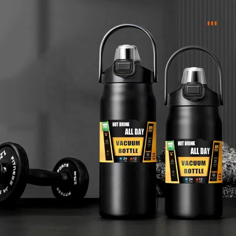 Sports Drinking Bottle Double Walled Insulated Water Bottle Stainless Steel Travel Vacuum Flask With Straw For Hot Drinking