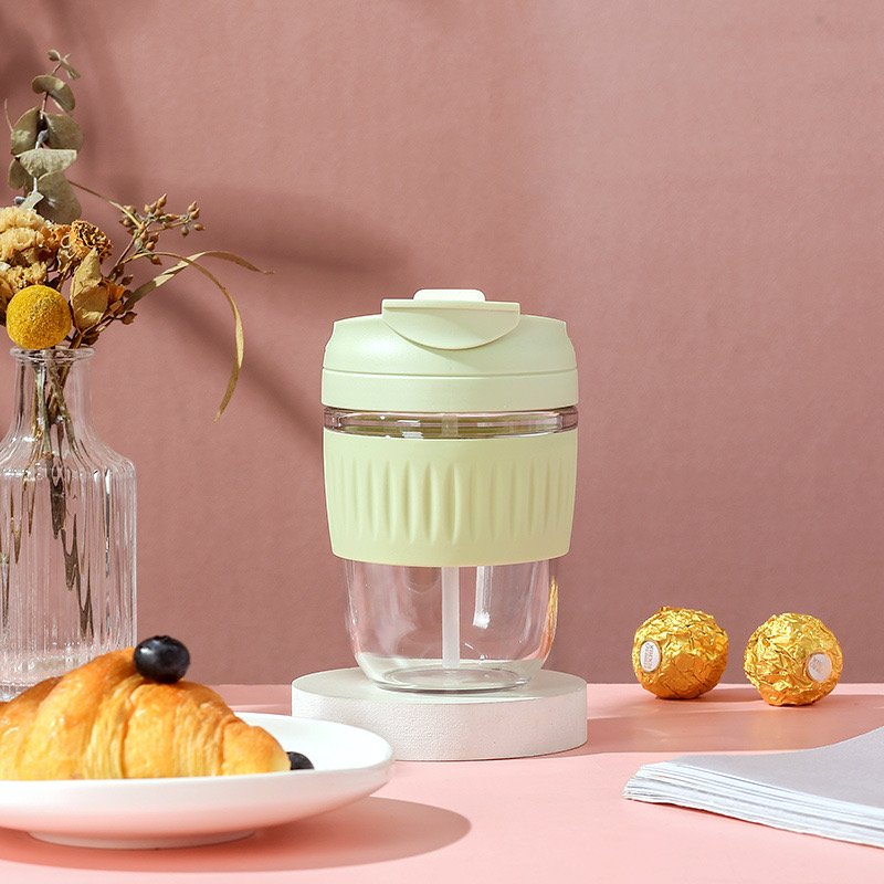 Discount Price 350ml Unique Design High Quality Large Capacity Drinking Glass Water Bottle With Flip Top lids and silicone cover