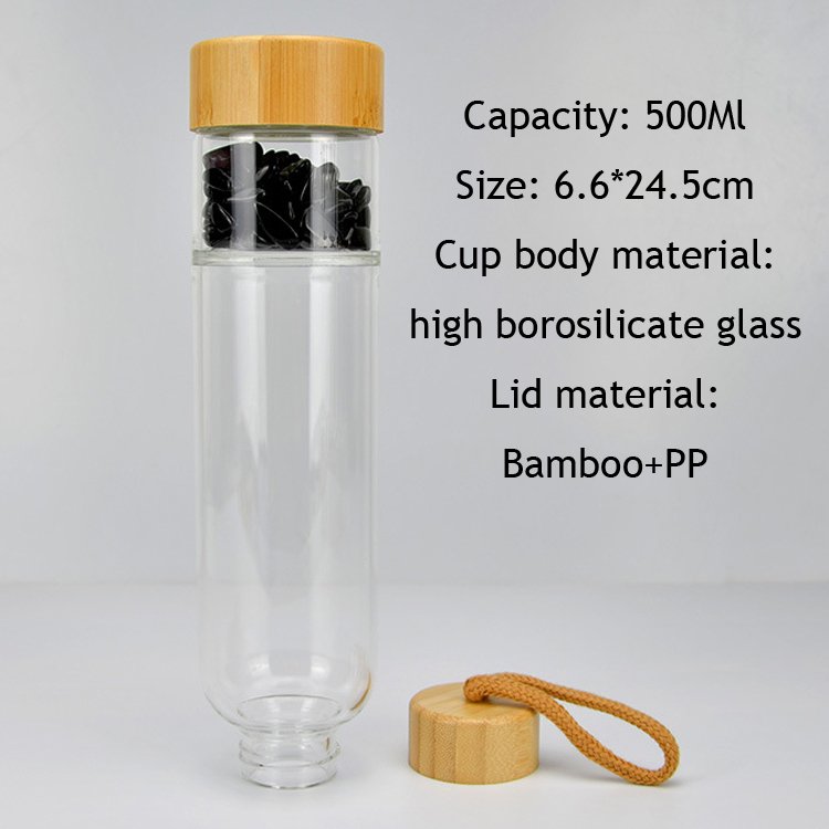 High Capacity Crystal Power Stone Drinking Cup Infused Gemstone Borosilicate Glass Water Bottle With Bamboo Lid