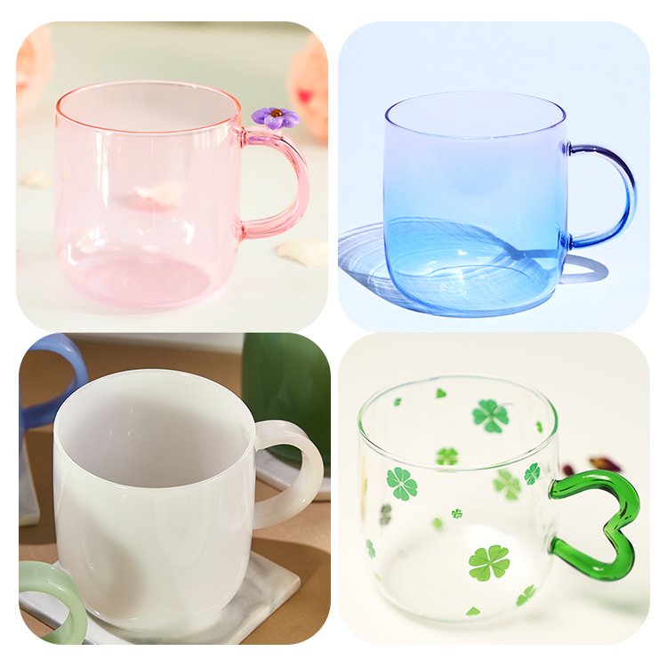 Factory Wholesale Color Transparent Sublimation Borosilicate Coffee Glass Custom Logo Single Wall Glass Tea Coffee Water Mugs