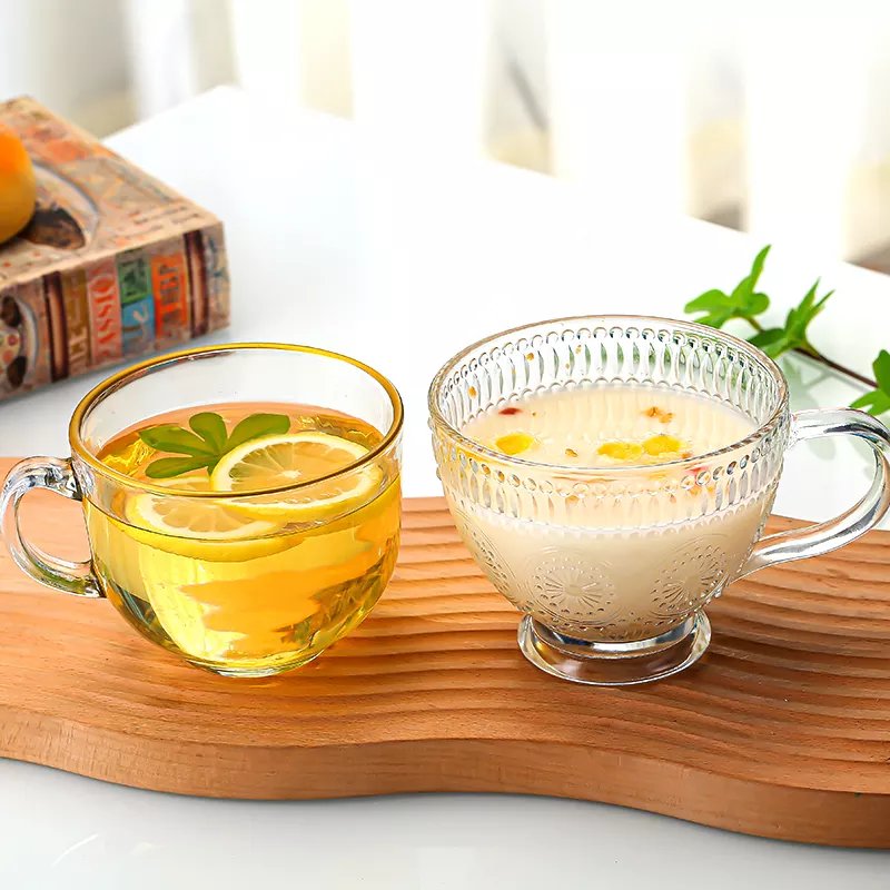 Spot wholesale round glass water cup tea cup high quality milk mug 400ml coffee glass with handle