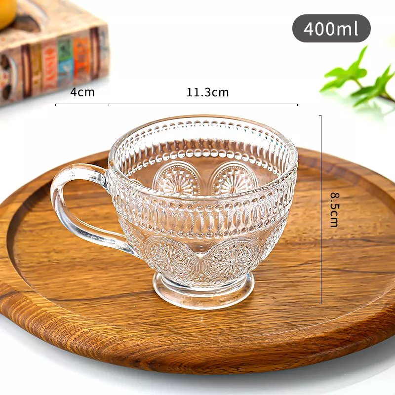 Spot wholesale round glass water cup tea cup high quality milk mug 400ml coffee glass with handle