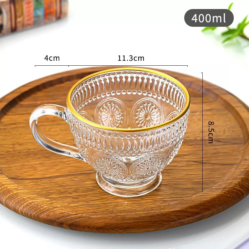 Spot wholesale round glass water cup tea cup high quality milk mug 400ml coffee glass with handle