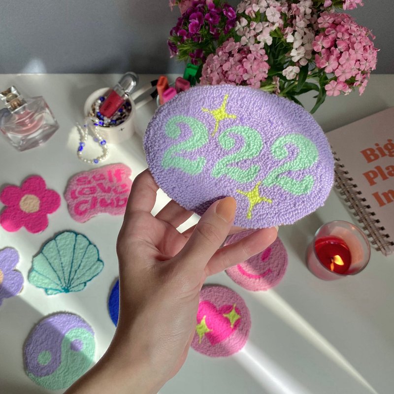 Custom cute mini coaster handmade square checked embroidery punch needle mug rug coasters for desk