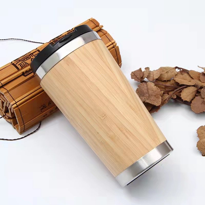 New Design 450ml Bamboo Water Bottle Custom Thermal Coffee Mug Bamboo Thermos with Bamboo Camping Balloons Portable Modern