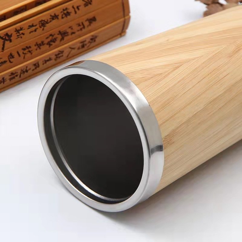 New Design 450ml Bamboo Water Bottle Custom Thermal Coffee Mug Bamboo Thermos with Bamboo Camping Balloons Portable Modern