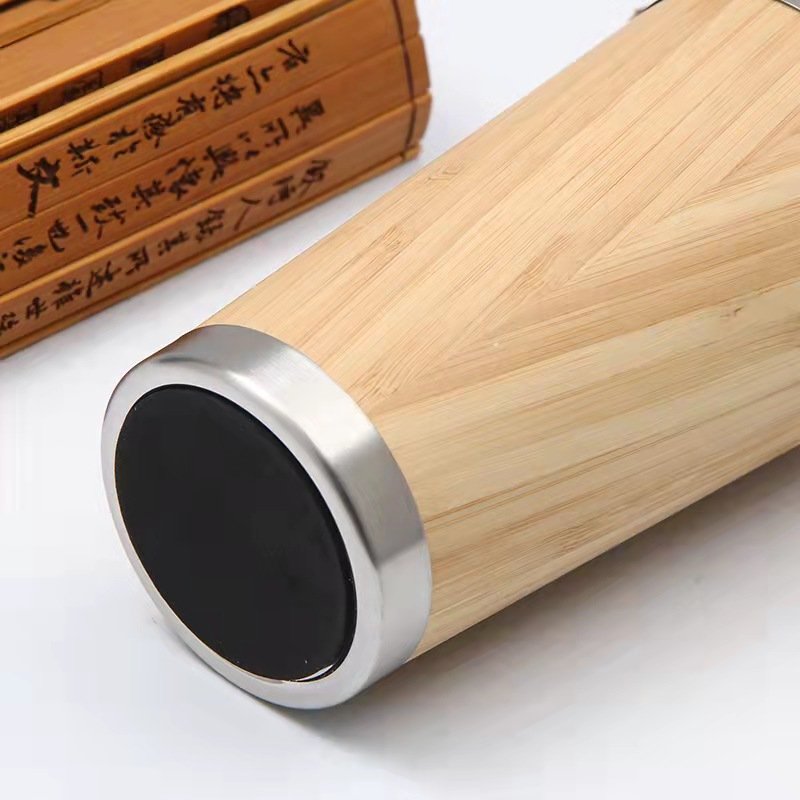 New Design 450ml Bamboo Water Bottle Custom Thermal Coffee Mug Bamboo Thermos with Bamboo Camping Balloons Portable Modern
