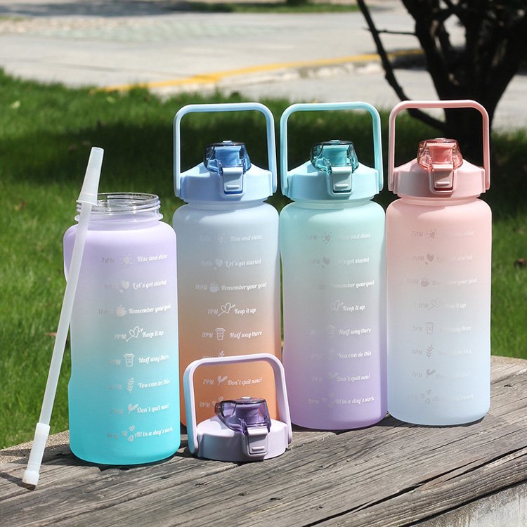 2L BPA Free Plastic Motivational Fitness Gym Sports Water Bottle With Time Marker Leakproof Flip Top
