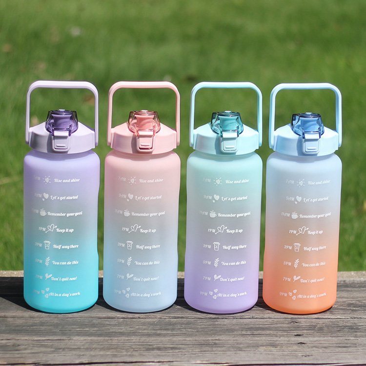 2L BPA Free Plastic Motivational Fitness Gym Sports Water Bottle With Time Marker Leakproof Flip Top