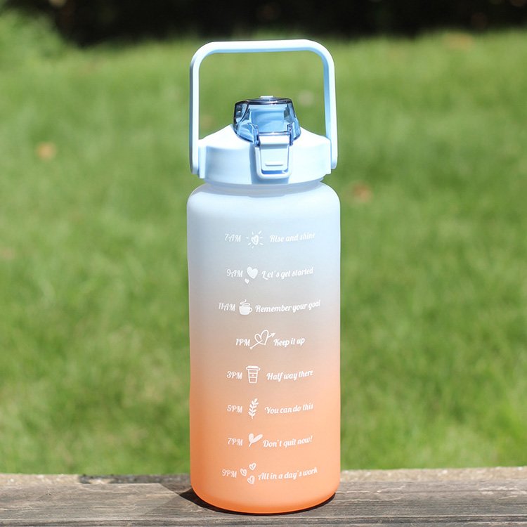 2L BPA Free Plastic Motivational Fitness Gym Sports Water Bottle With Time Marker Leakproof Flip Top