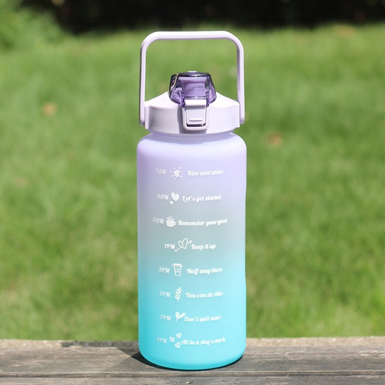 2L BPA Free Plastic Motivational Fitness Gym Sports Water Bottle With Time Marker Leakproof Flip Top