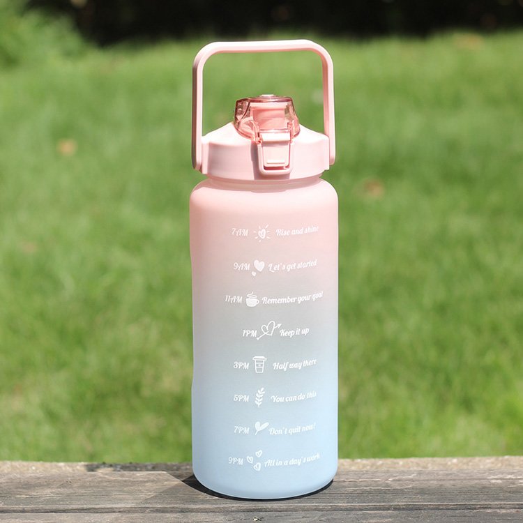 2L BPA Free Plastic Motivational Fitness Gym Sports Water Bottle With Time Marker Leakproof Flip Top
