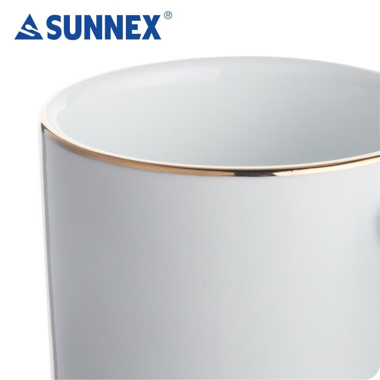 2023 New 8*8.5 cm White Porcelain Mug with Hand Painted Gold rim for Hotel, Catering, Restaurant, Banquet