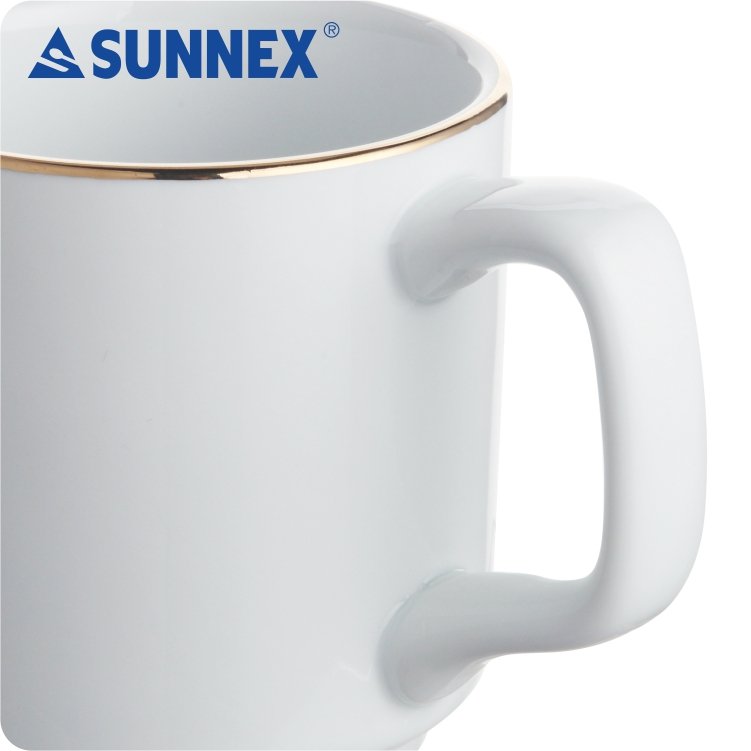 2023 New 8*8.5 cm White Porcelain Mug with Hand Painted Gold rim for Hotel, Catering, Restaurant, Banquet