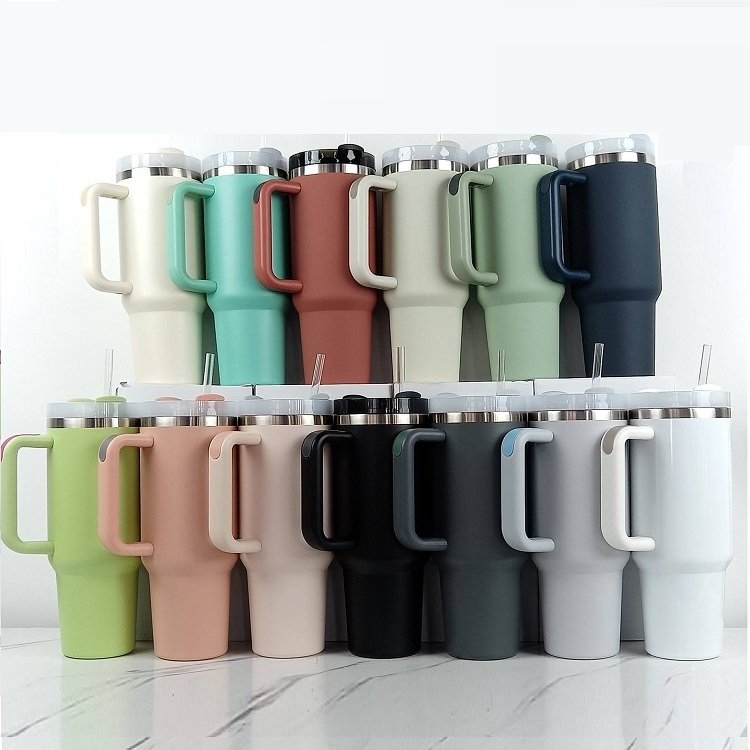 Personalized logo insulated coffee mug adventure 40oz stainless steel tumbler travel cup with handle