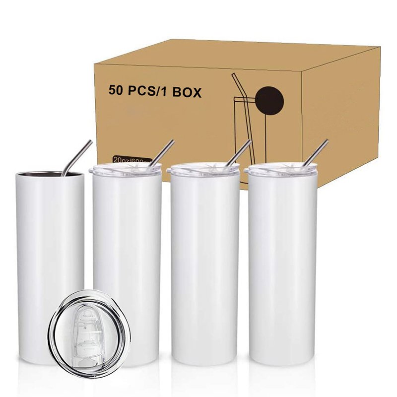 Custom Logo Double Wall Travel Coffee Mug 20oz 304 Stainless Steel Tumbler With Lid and Straw For Sublimation Printing Water