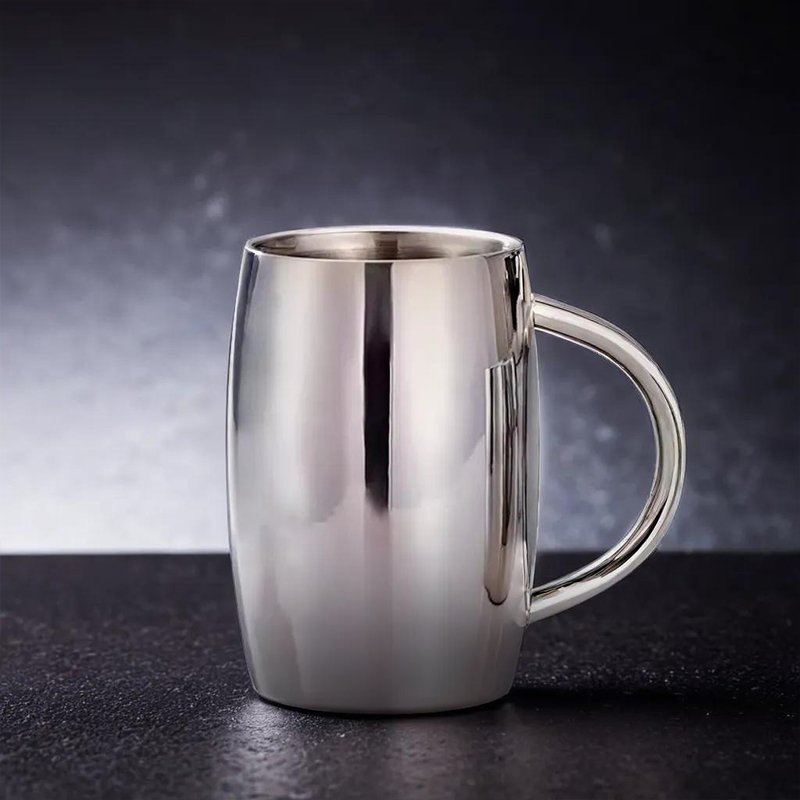 Low price 300/450/500 Double Wall Stainless Steel Beer Mug Coffee Cup Barrel shape metal beer Steins Tankard with handle