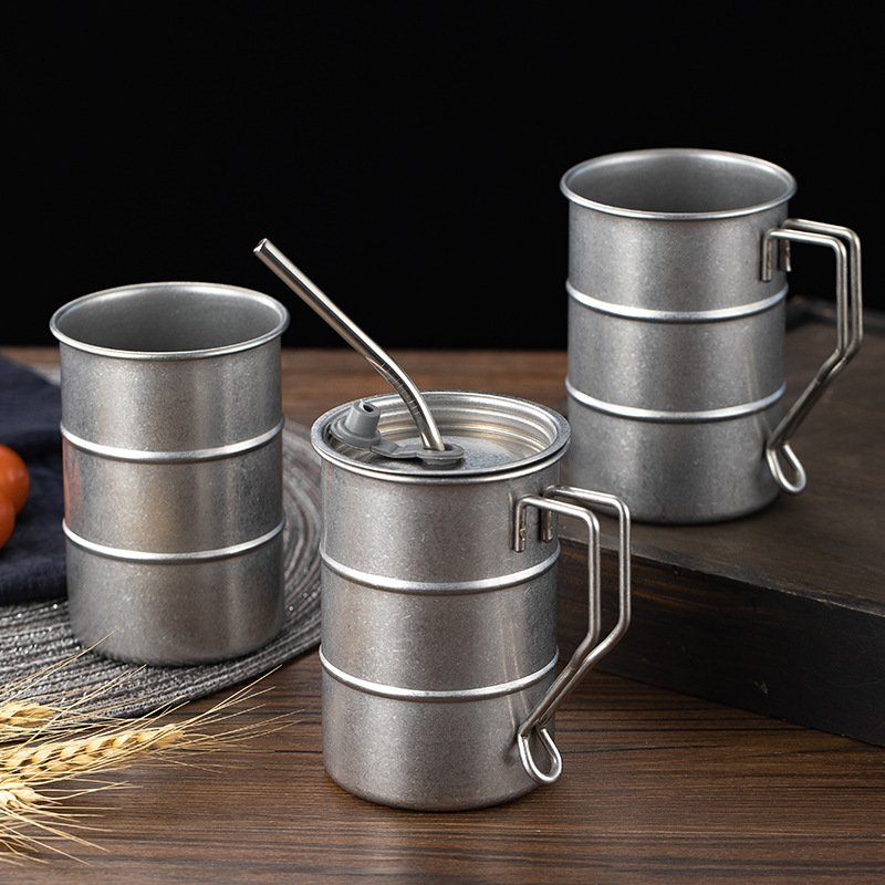 Customized logo 350ml Beer Mug Stainless Steel water mug Metal Travel coffee cup creative retro industrial style water cup