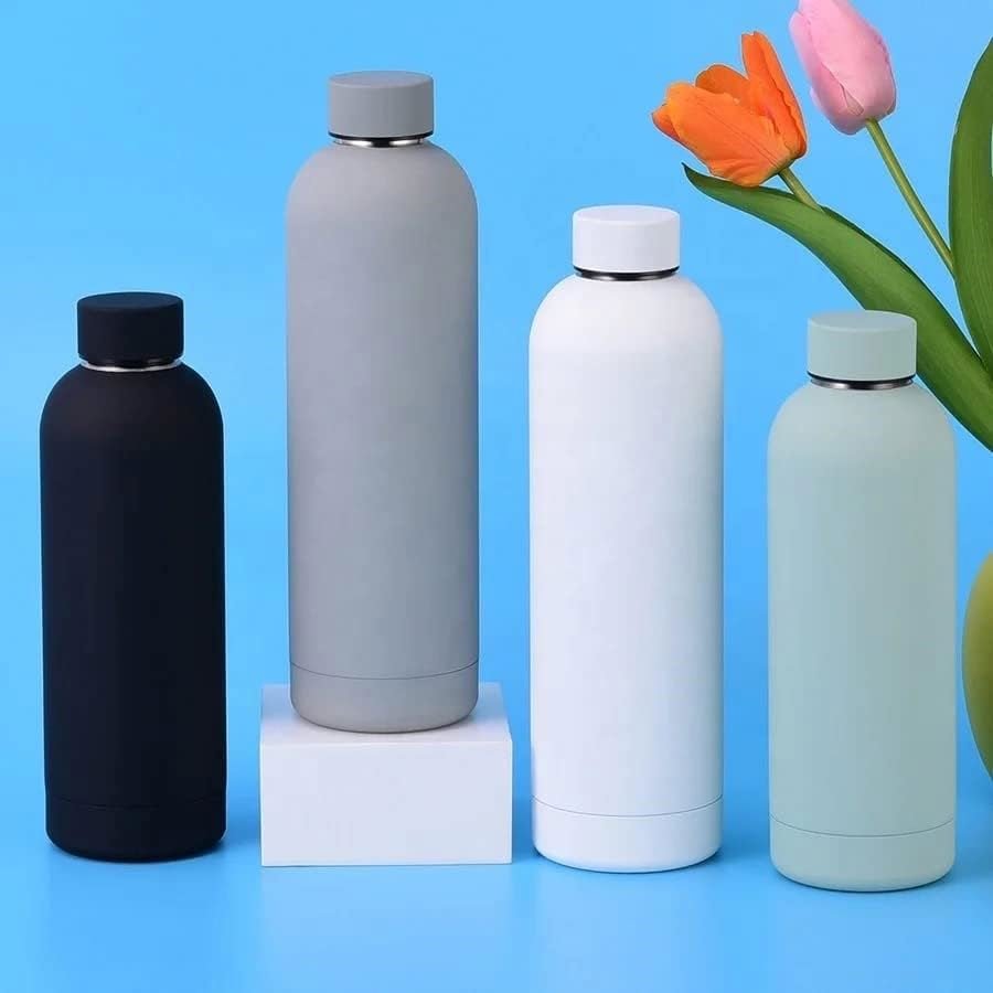 Custom logo Double Wall Insulated Tumbler Vacuum Flask Small Mouth 350ml 500ml 750ml Stainless Steel Rubber Sports Water Bottle