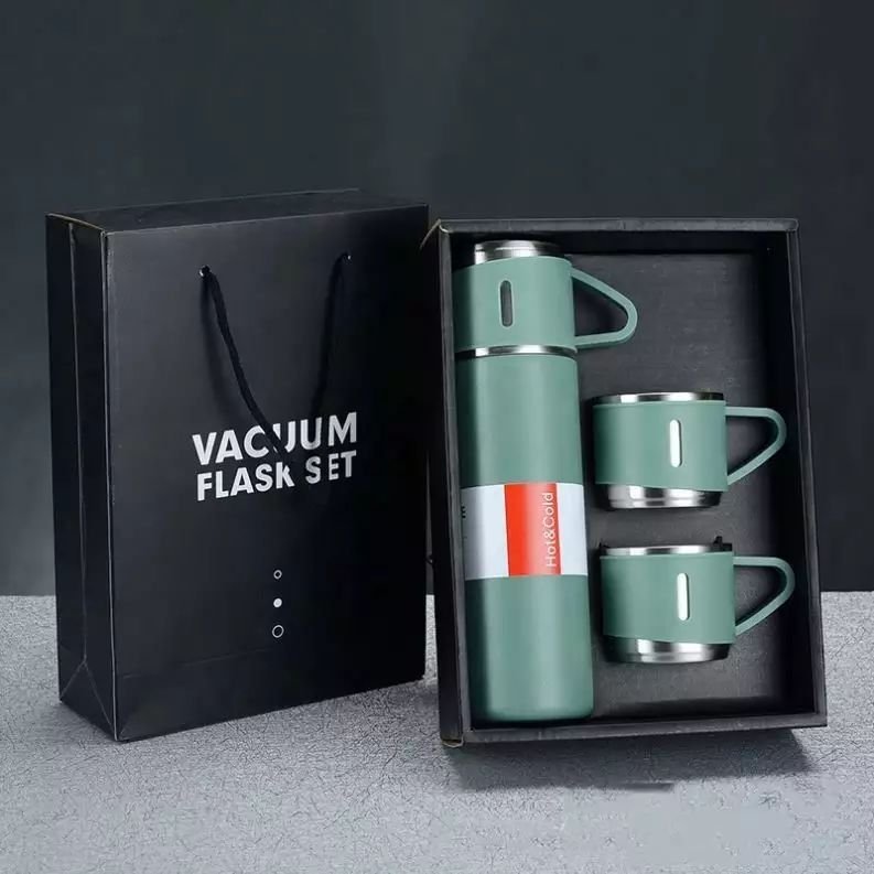 Top Seller Flasche Mit Tasse Stainless Steel Insulated Thermos Bottle Water Bottle Mug Tumbler Vacuum Flask Gift Set With 3 Lids