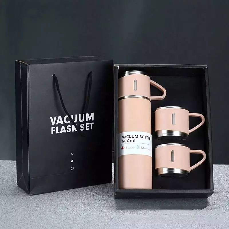 Top Seller Flasche Mit Tasse Stainless Steel Insulated Thermos Bottle Water Bottle Mug Tumbler Vacuum Flask Gift Set With 3 Lids