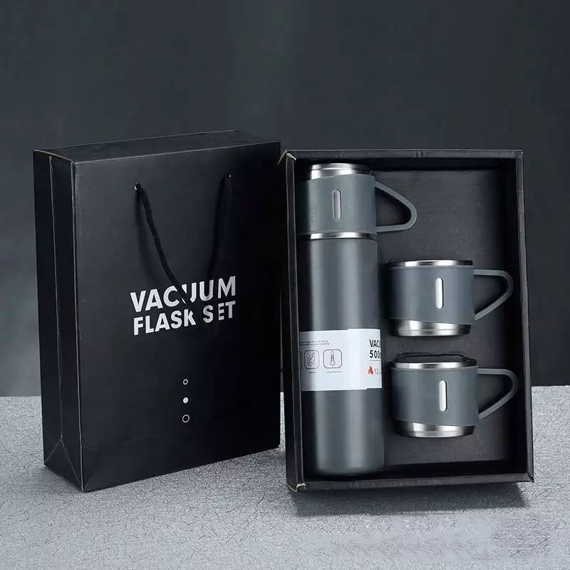 Top Seller Flasche Mit Tasse Stainless Steel Insulated Thermos Bottle Water Bottle Mug Tumbler Vacuum Flask Gift Set With 3 Lids