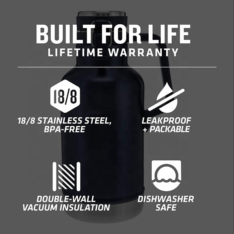 PURPLESEVEN 64oz 32oz Classic Outdoor Growler Double Wall Vacuum Insulated Stainless Steel Keg Water Beer Container Growlers