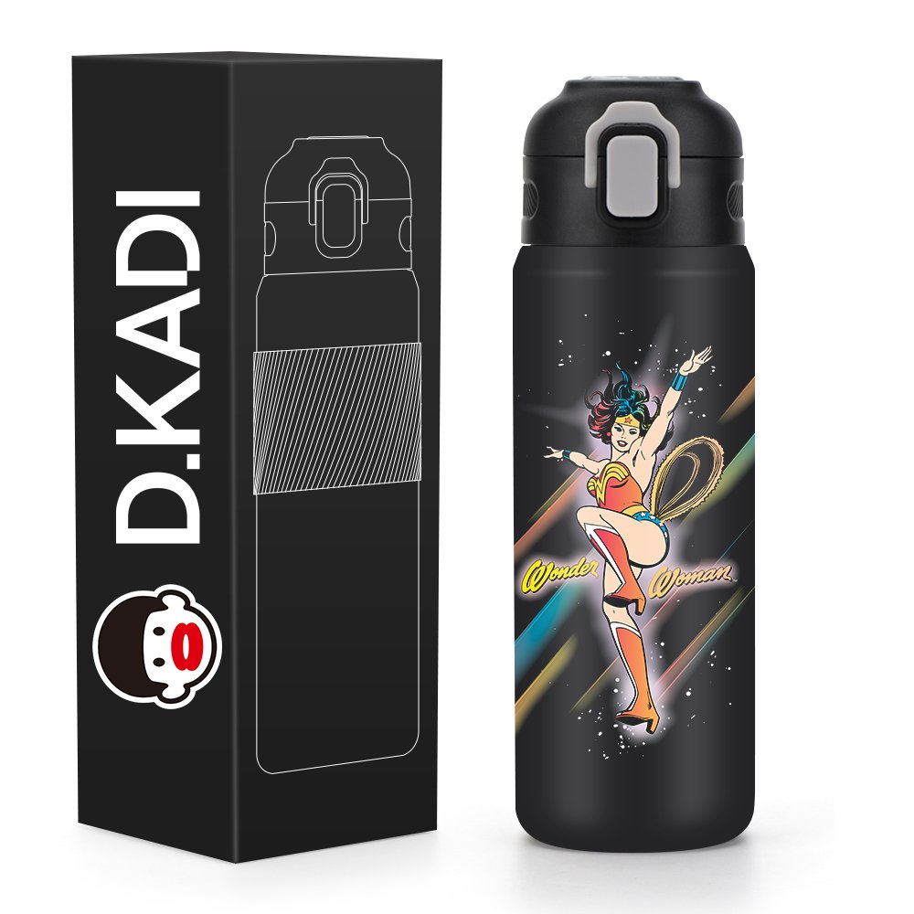 600ml Thermos Bottle 316 Stainless Steel Insulated Water Bottle, Travel Leak-proof Bounce Lid Vacuum Flasks with Straw