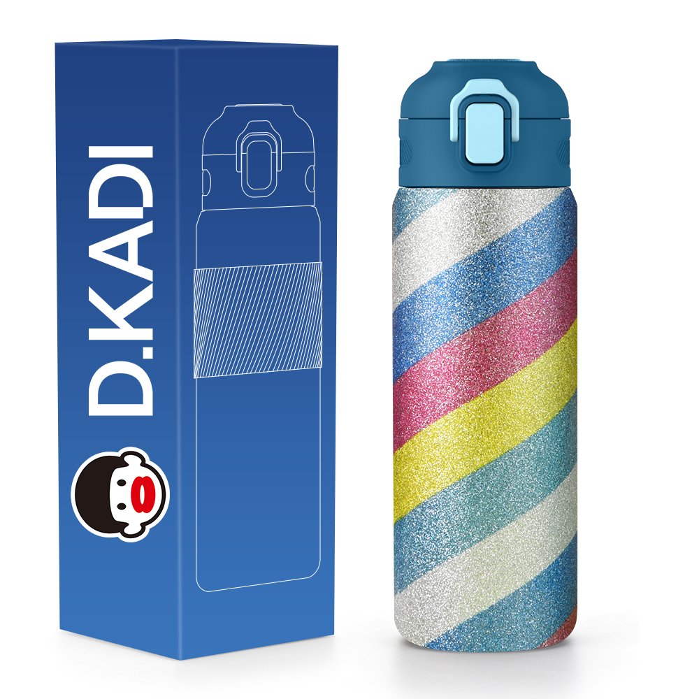 600ml Thermos Bottle 316 Stainless Steel Insulated Water Bottle, Travel Leak-proof Bounce Lid Vacuum Flasks with Straw