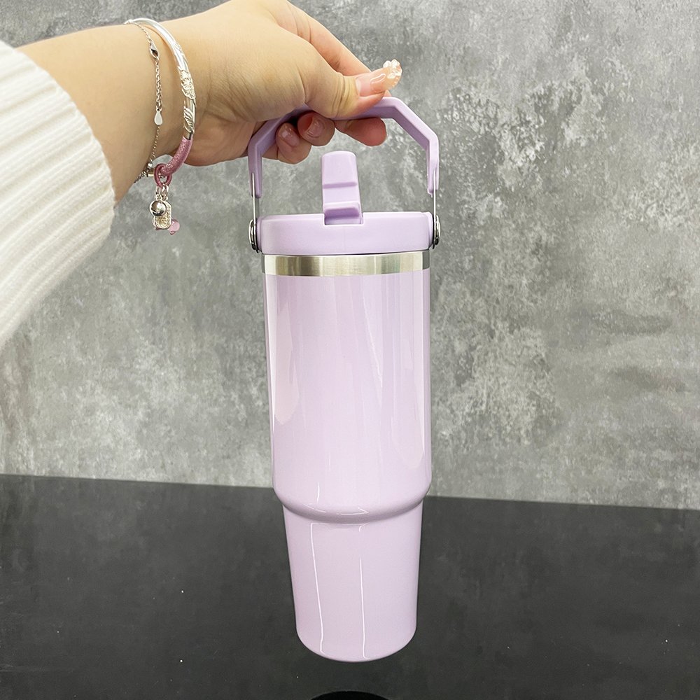 30oz flip top macaron cup double walled stainless steel matte colored sublimation water bottle with handle For DIY printing