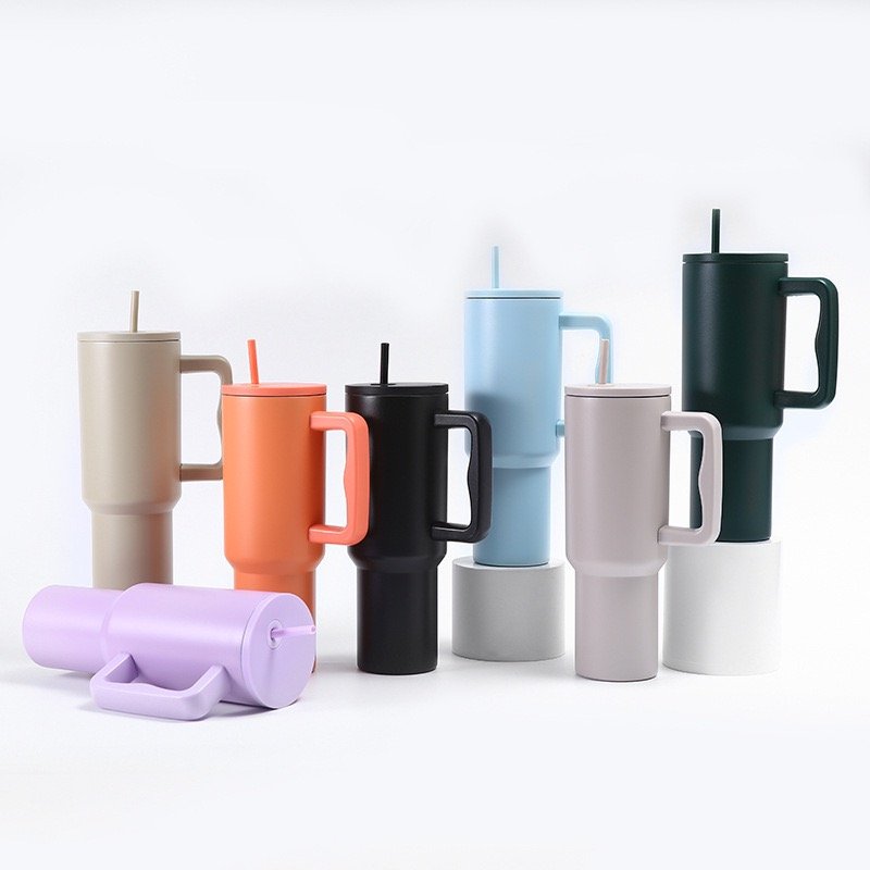 40oz Double-Walled Stainless Steel Tumbler Powder Coated Coffee Mug with Handle Lid Vacuum Insulated Reusable for Party